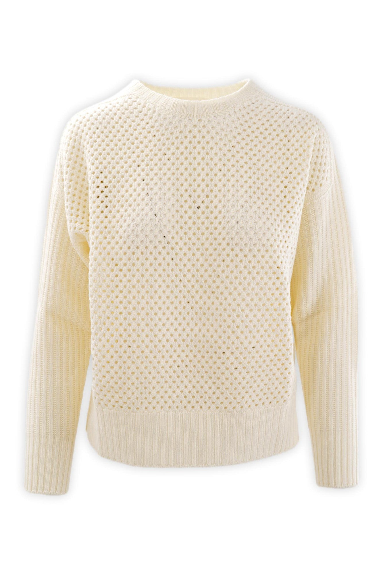Maglia con trafori in pura lana merinos