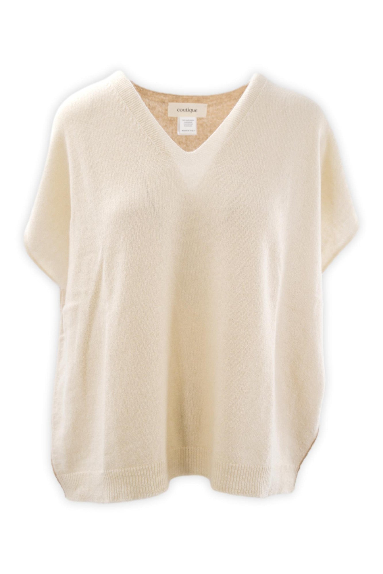 Maglia smanicata con scollo profondo a V in puro cashmere