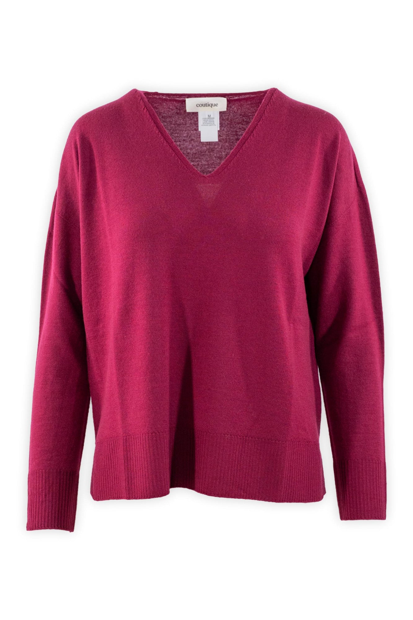 Maglia rasata in pura lana con scollatura V