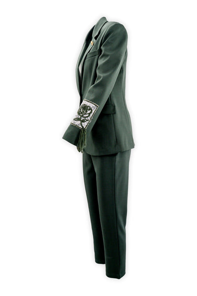 Single-breasted lined blazer with sleeve embroidery