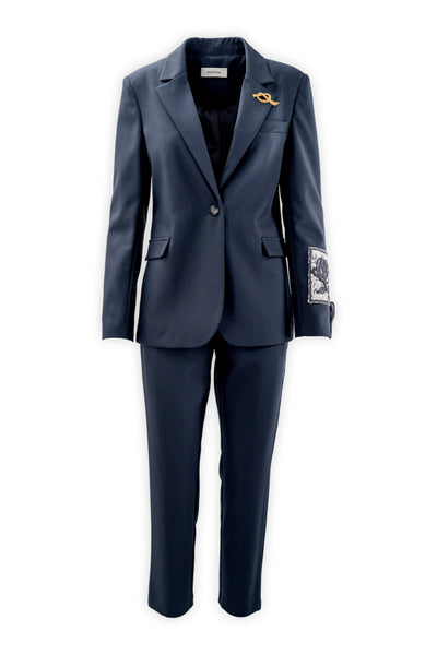 Single-breasted lined blazer with sleeve embroidery