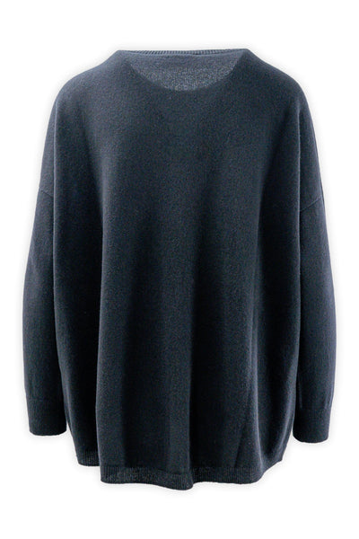 Pure cashmere crewneck with rounded bottom