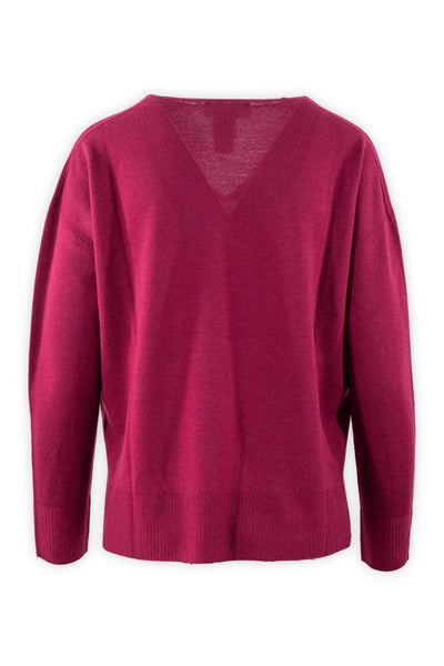 Maglia rasata in pura lana con scollatura V