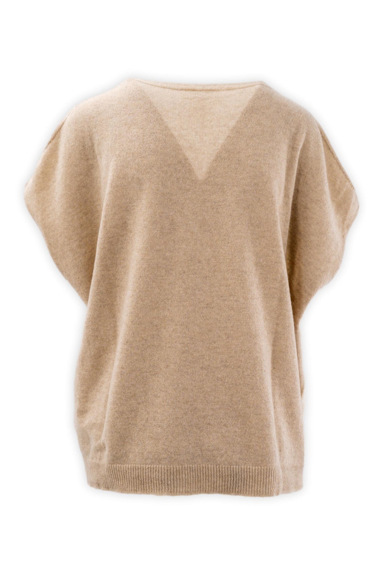 Maglia smanicata con scollo profondo a V in puro cashmere