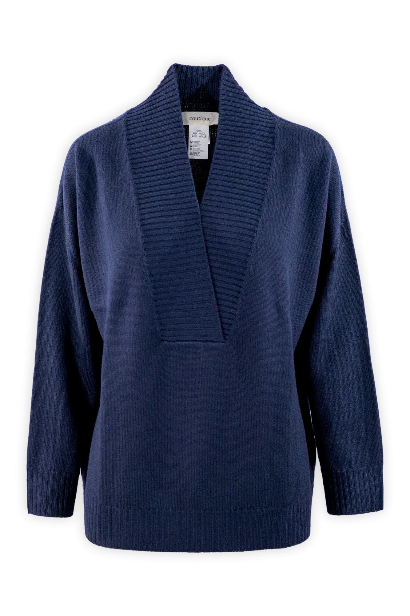 Maglione basico in pura lana merinos con scollo a coste