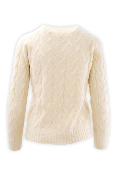 Pure cashmere cable knit crew neck sweater