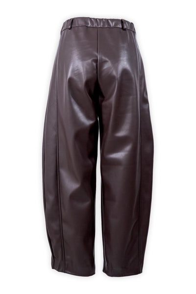 Pantalone ovetto in ecopelle con tasconi frontali