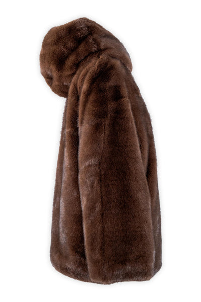 Eco-pelliccia raffinata con cappuccio e maxi bottone