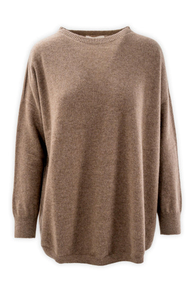 Pure cashmere crewneck with rounded bottom