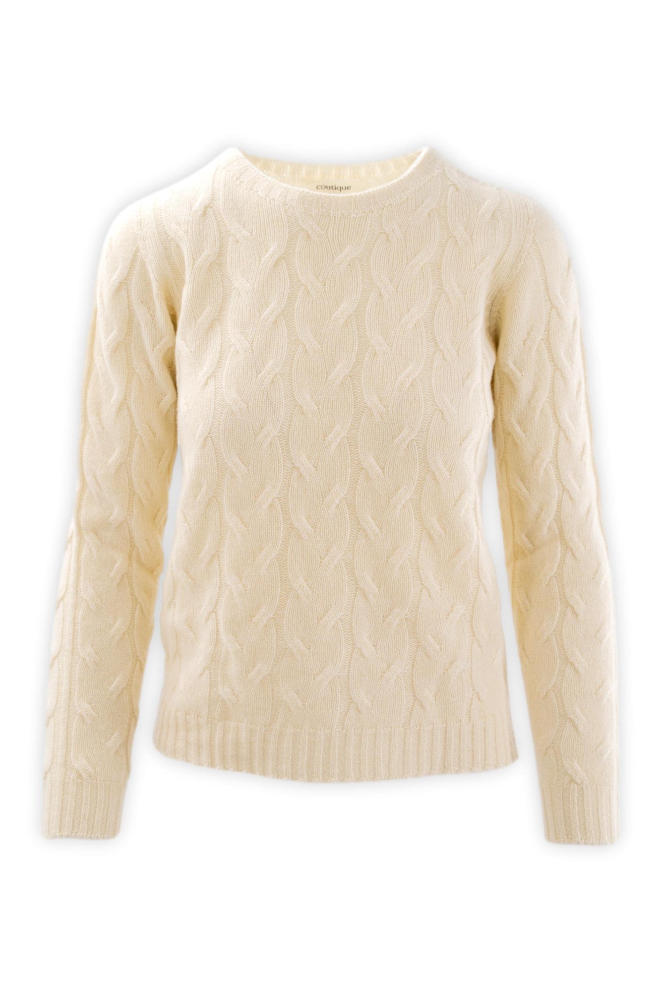 Maglia girocollo a trecce in puro cashmere
