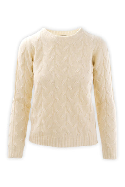 Pure cashmere cable knit crew neck sweater