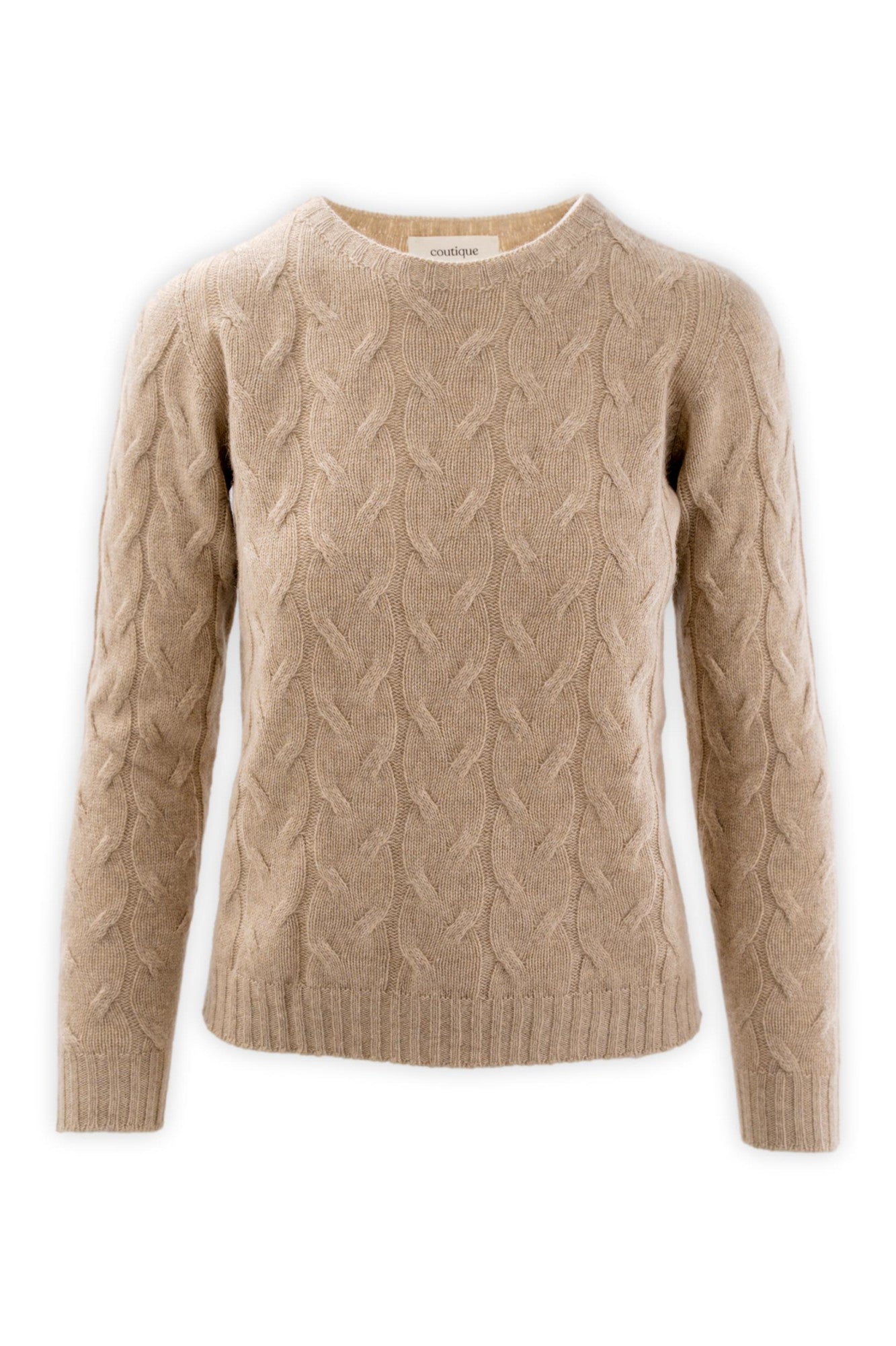 Maglia girocollo a trecce in puro cashmere