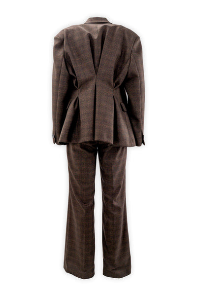 Giacca doppiopetto check con pinces arricciate in vita