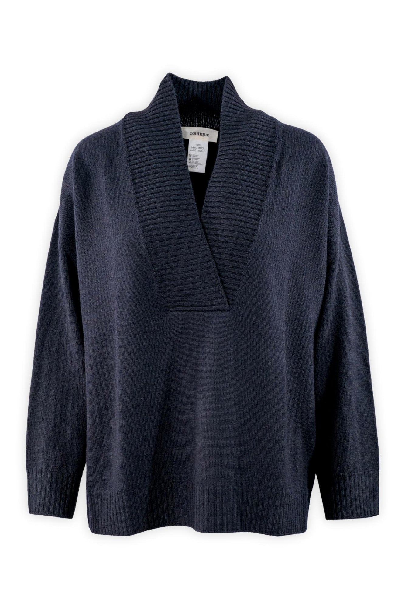 Maglione basico in pura lana merinos con scollo a coste