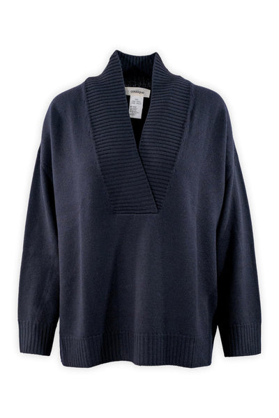 Maglione basico in pura lana merinos con scollo a coste