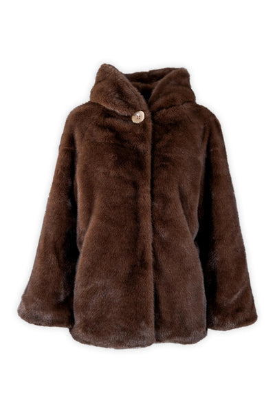 Eco-pelliccia raffinata con cappuccio e maxi bottone