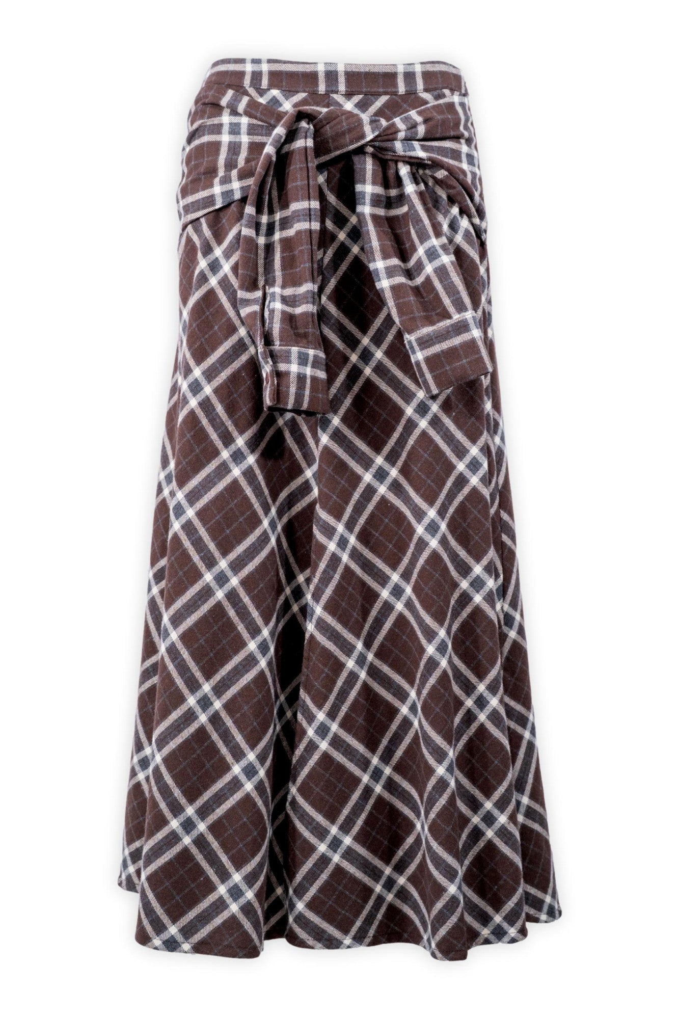 Long Plaid Skirt with Knotted Belt
