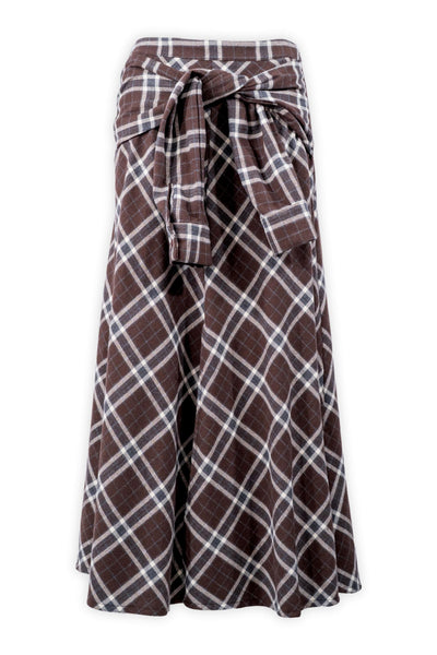 Long Plaid Skirt with Knotted Belt