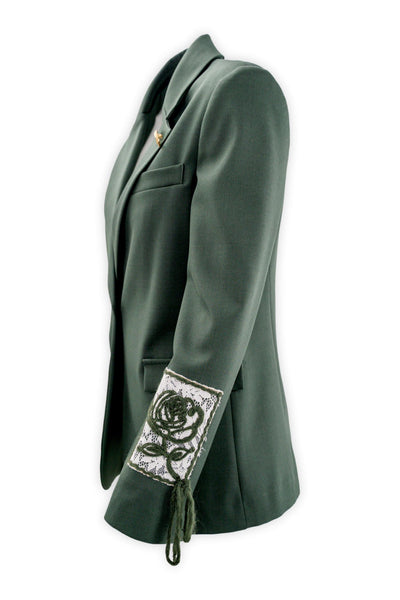 Single-breasted lined blazer with sleeve embroidery