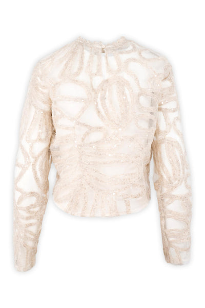 Blusa in tulle con ricami in lana