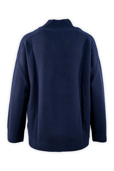 Maglione basico in pura lana merinos con scollo a coste