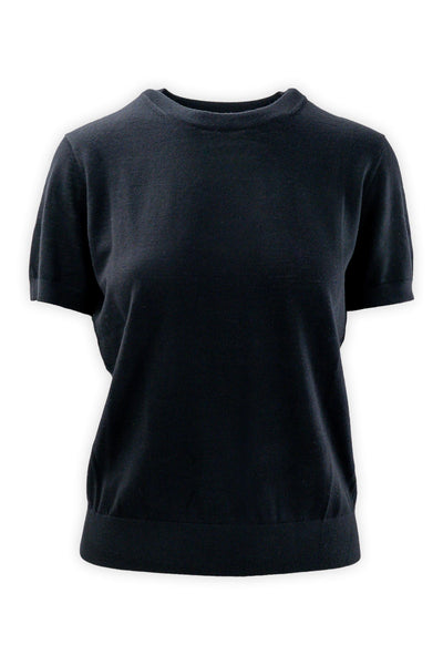 Crew neck sweater with half sleeves in pure wool