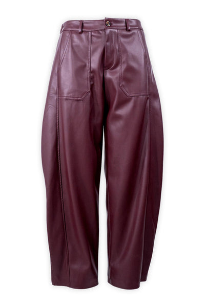 Pantalone ovetto in ecopelle con tasconi frontali
