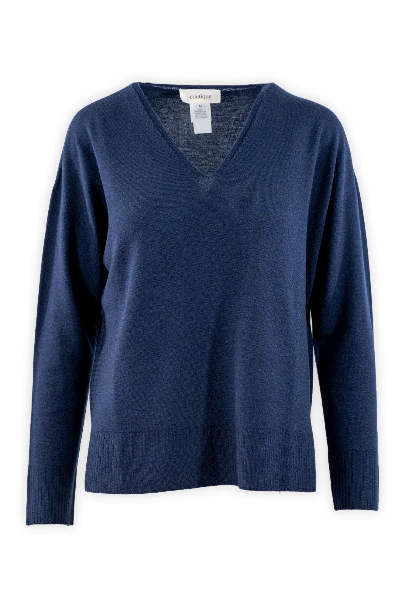 Maglia rasata in pura lana con scollatura V