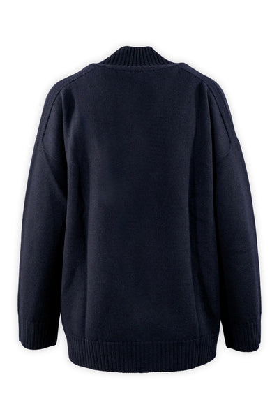 Maglione basico in pura lana merinos con scollo a coste