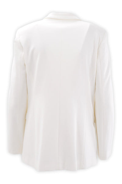 Blazer doppiopetto con rever a lancia e spilla gioiello