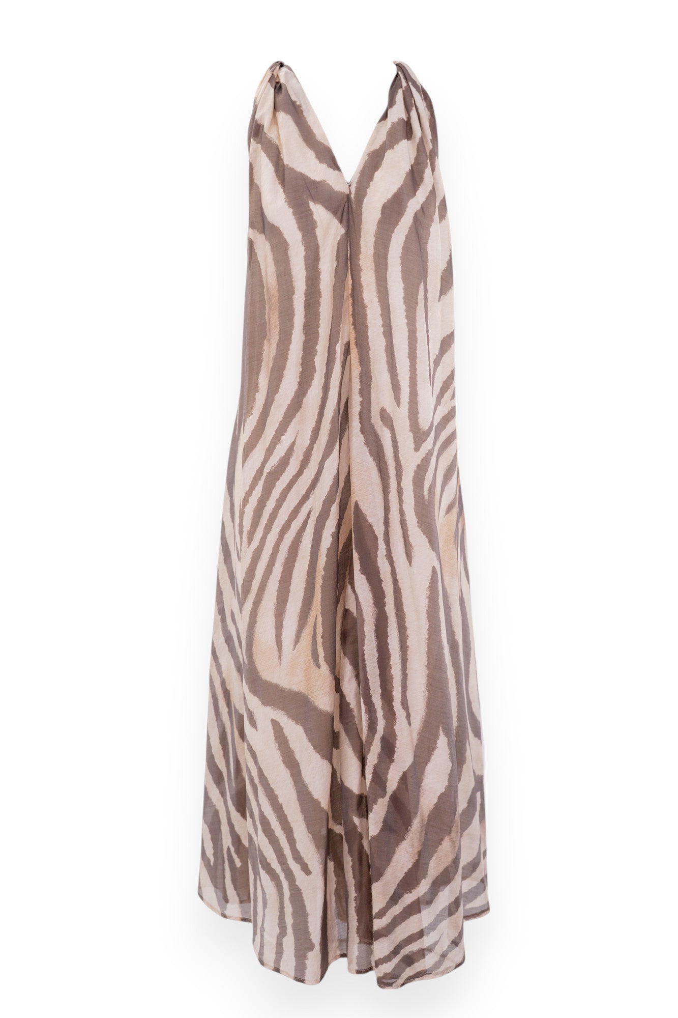 Abito lungo smanicato con scollo a V e motivo animalier