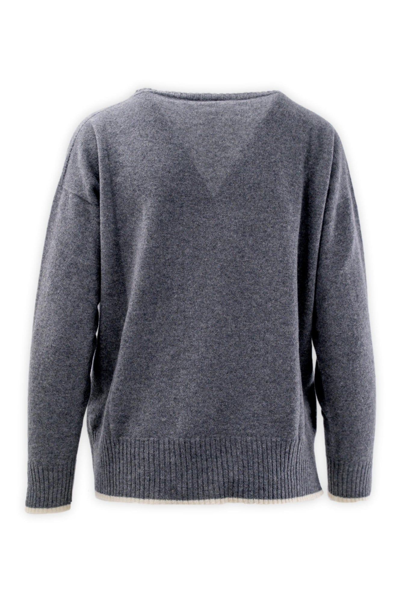 Maglia girocollo in puro cashmere con taschina e profili a contrasto