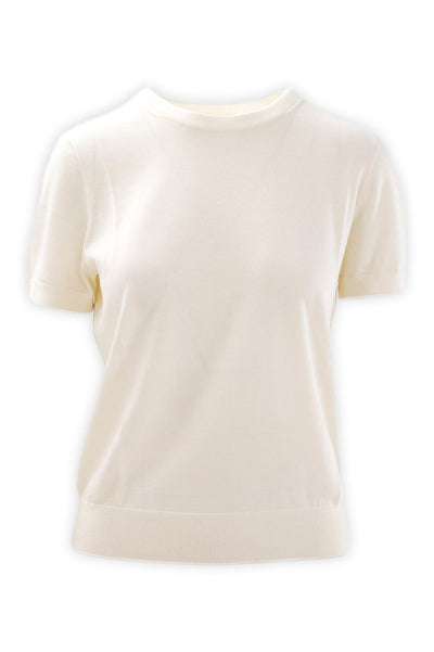 Crew neck sweater with half sleeves in pure wool