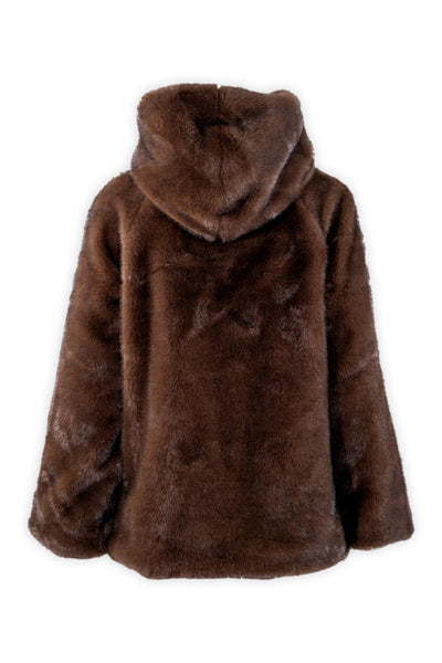 Eco-pelliccia raffinata con cappuccio e maxi bottone