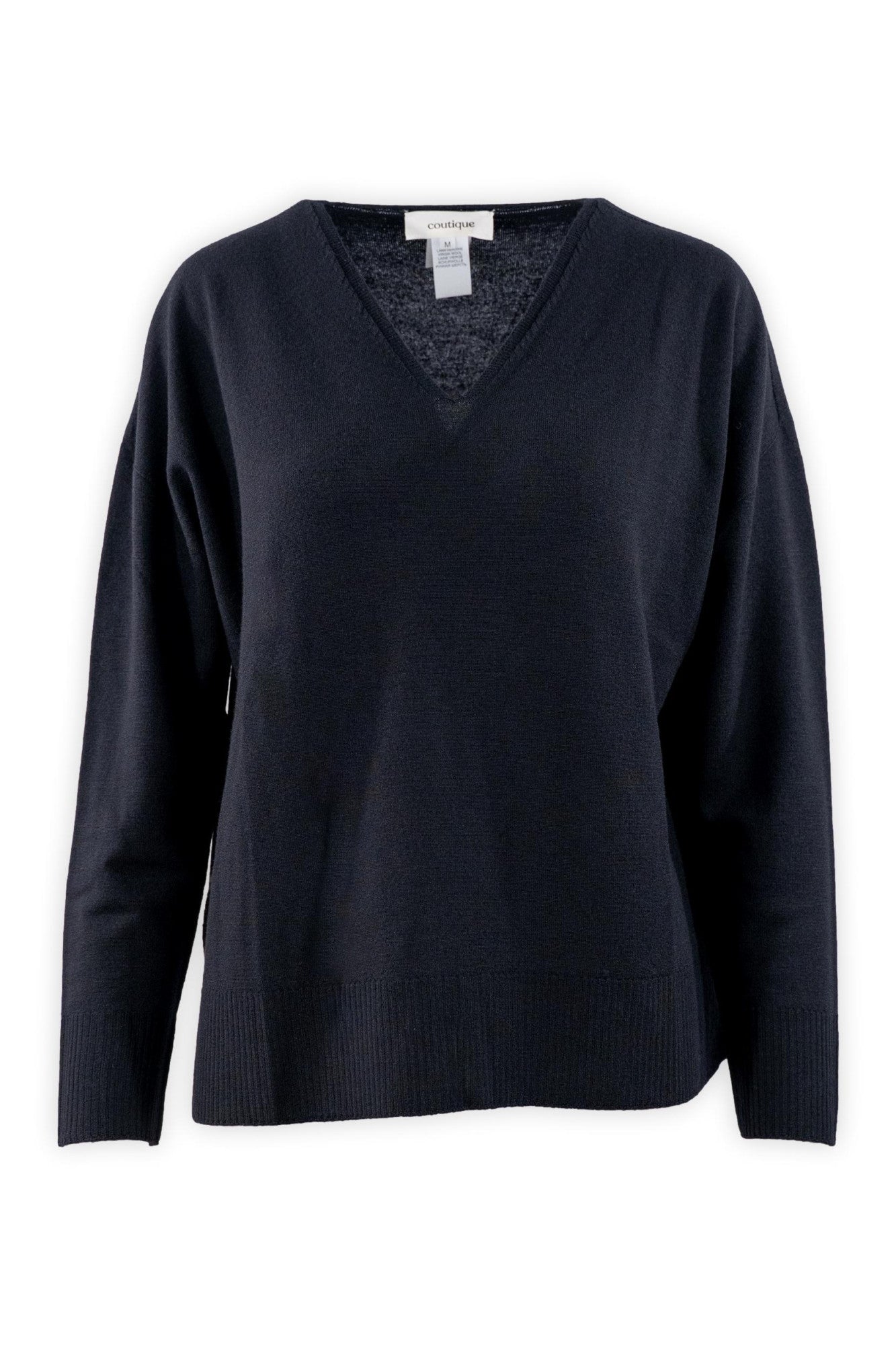 Maglia rasata in pura lana con scollatura V