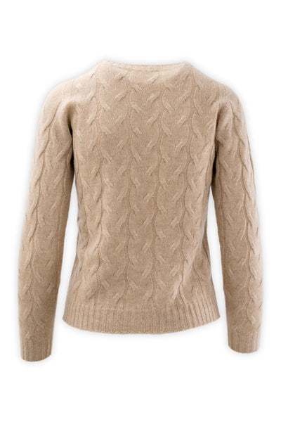 Pure cashmere cable knit crew neck sweater