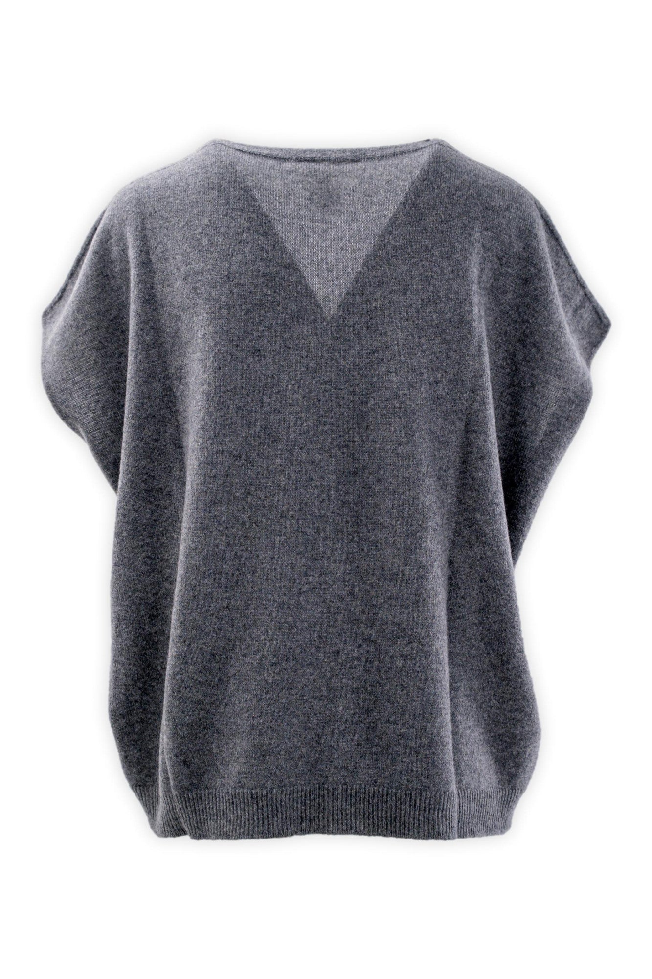Maglia smanicata con scollo profondo a V in puro cashmere