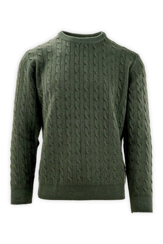 Maglia girocollo a trecce in pura lana merinos.