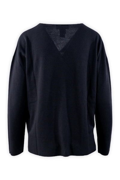 Maglia rasata in pura lana con scollatura V