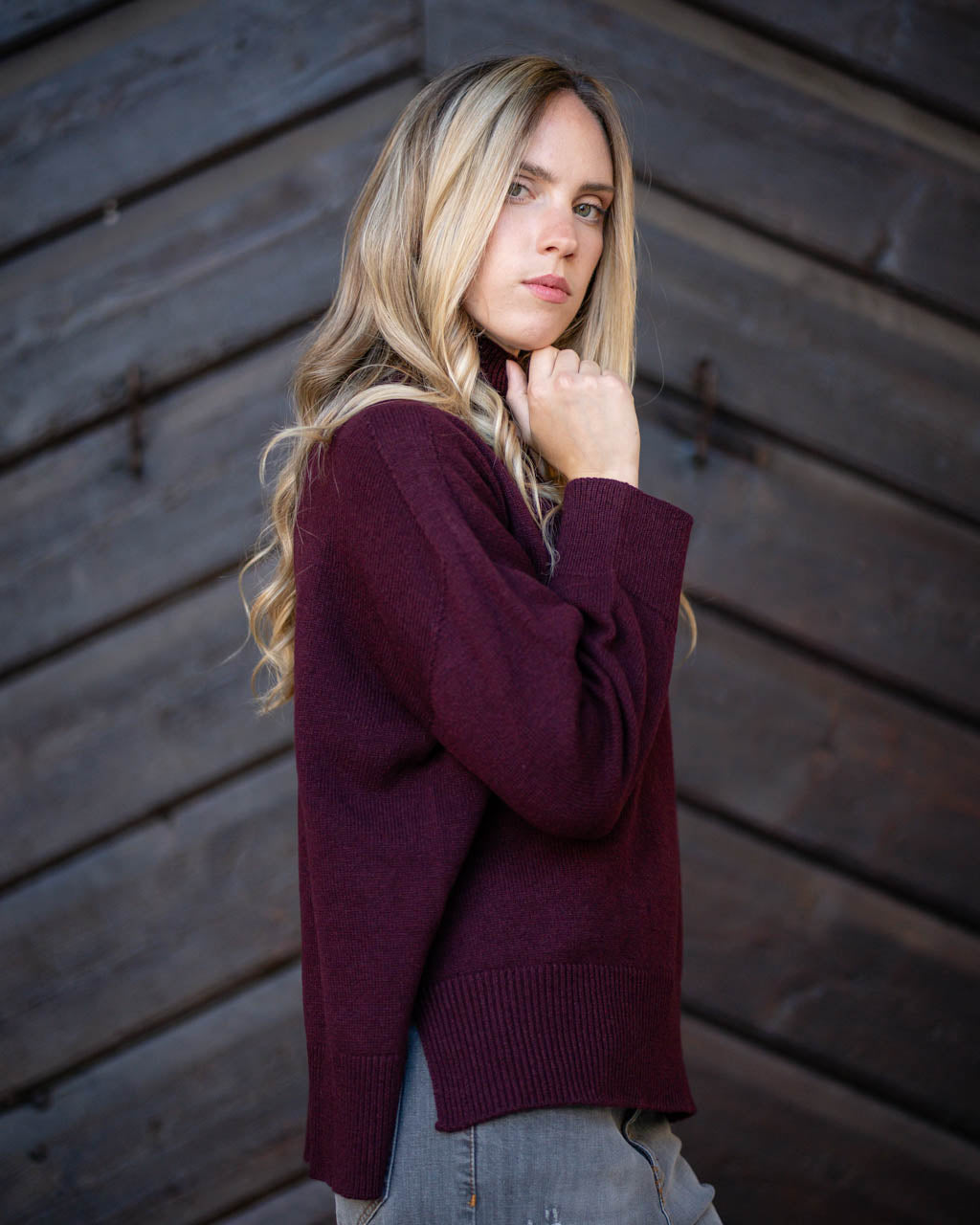 Wool and cashmere crater neck sweater