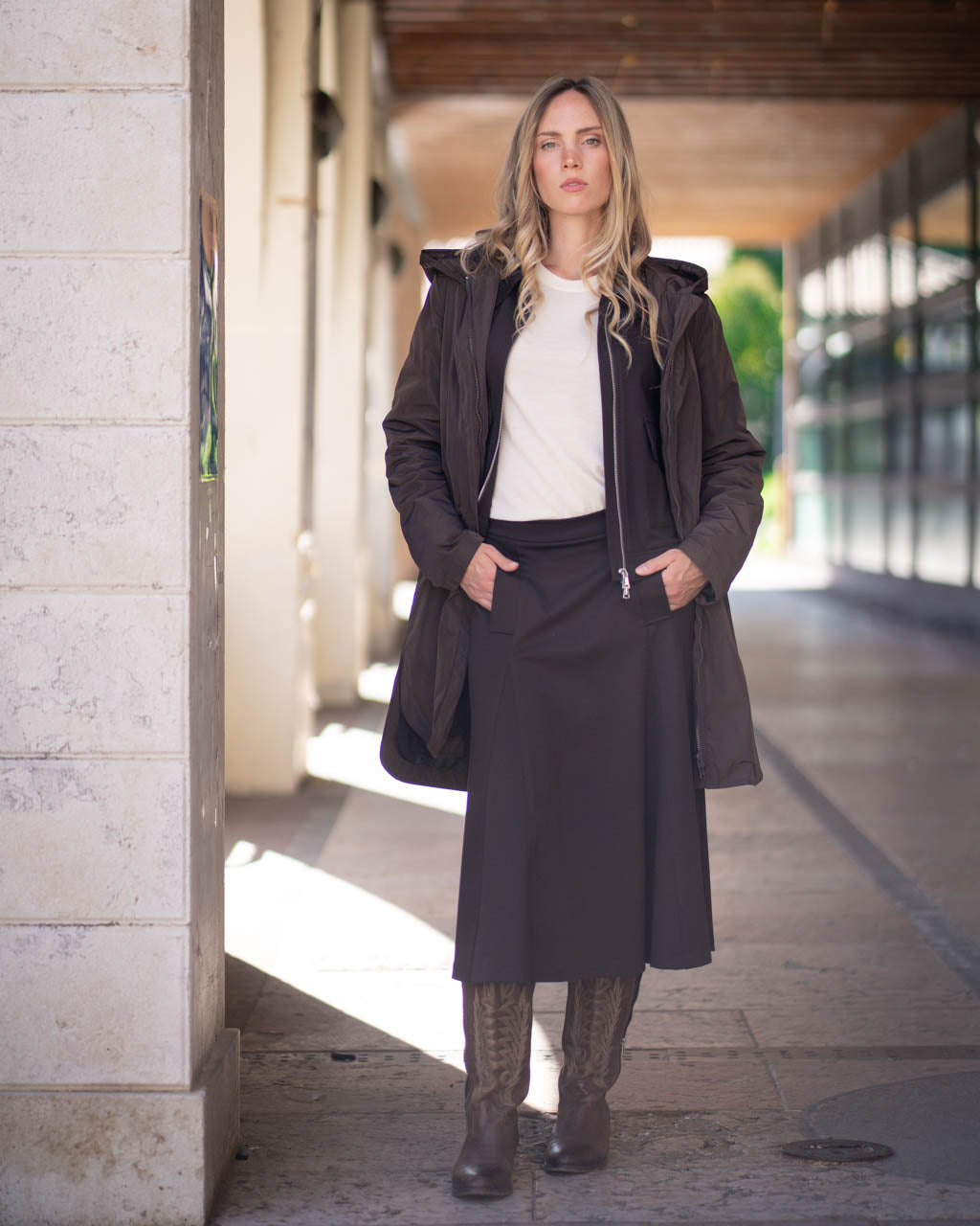 Crew neck sweater with half sleeves in pure wool