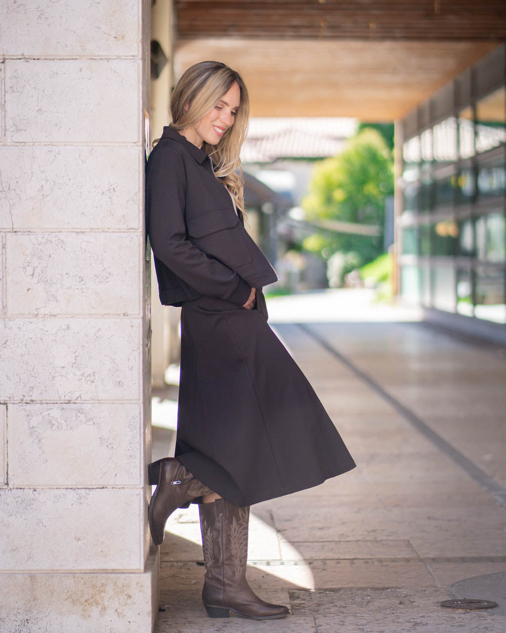 Crew neck sweater with half sleeves in pure wool