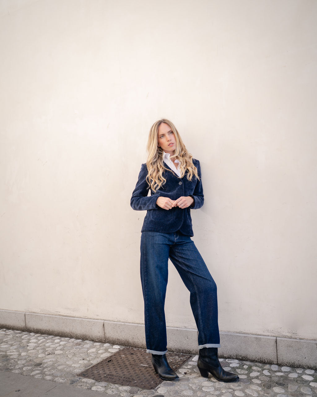 Camicia in cotone pregiato con bottoni diagonali