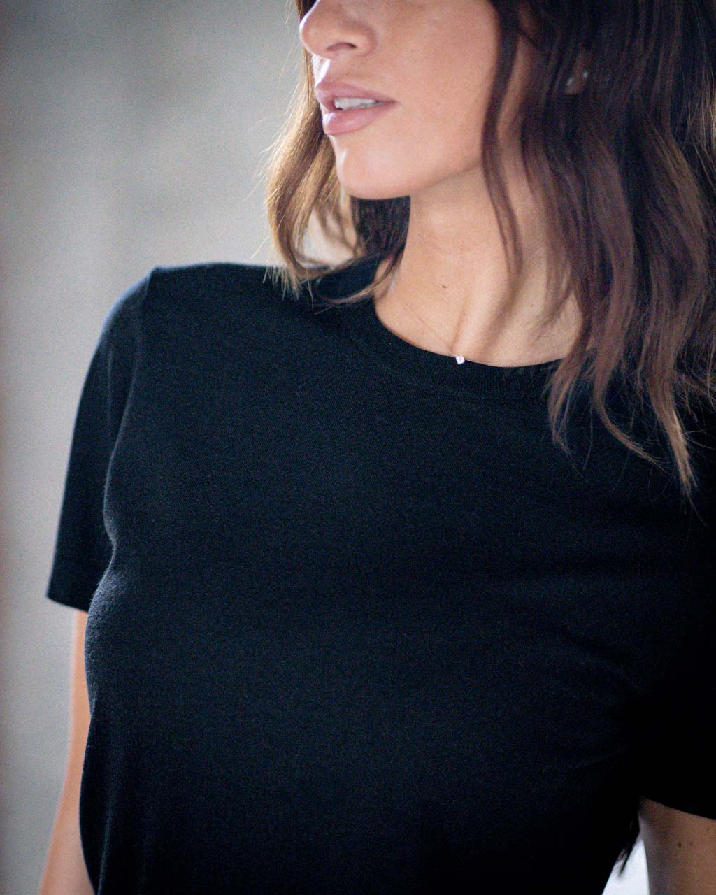 Crew neck sweater with half sleeves in pure wool
