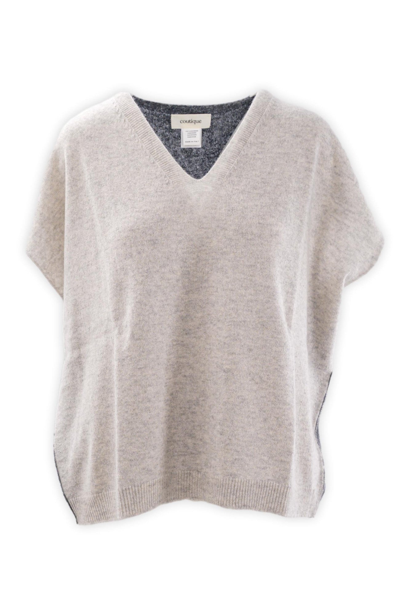 Maglia smanicata con scollo profondo a V in puro cashmere