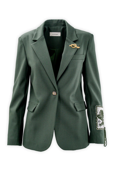 Single-breasted lined blazer with sleeve embroidery