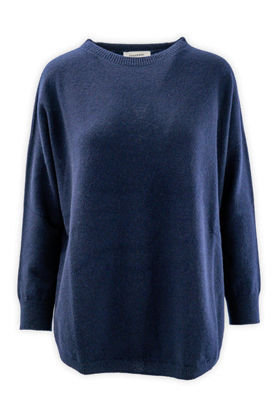 Pure cashmere crewneck with rounded bottom