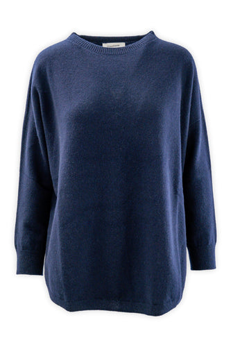 Girocollo in puro cashmere con fondo stondato