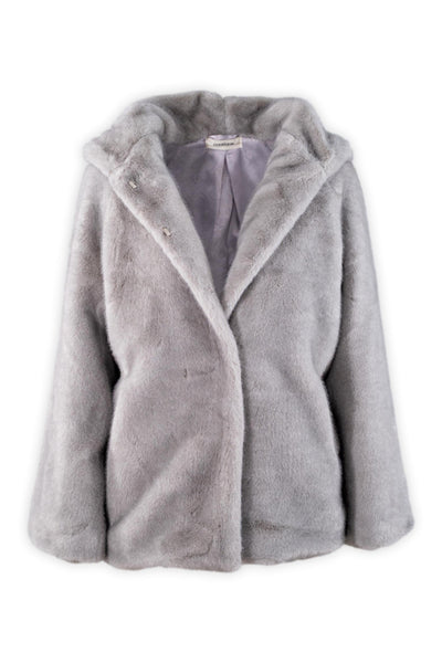 Eco-pelliccia raffinata con cappuccio e maxi bottone