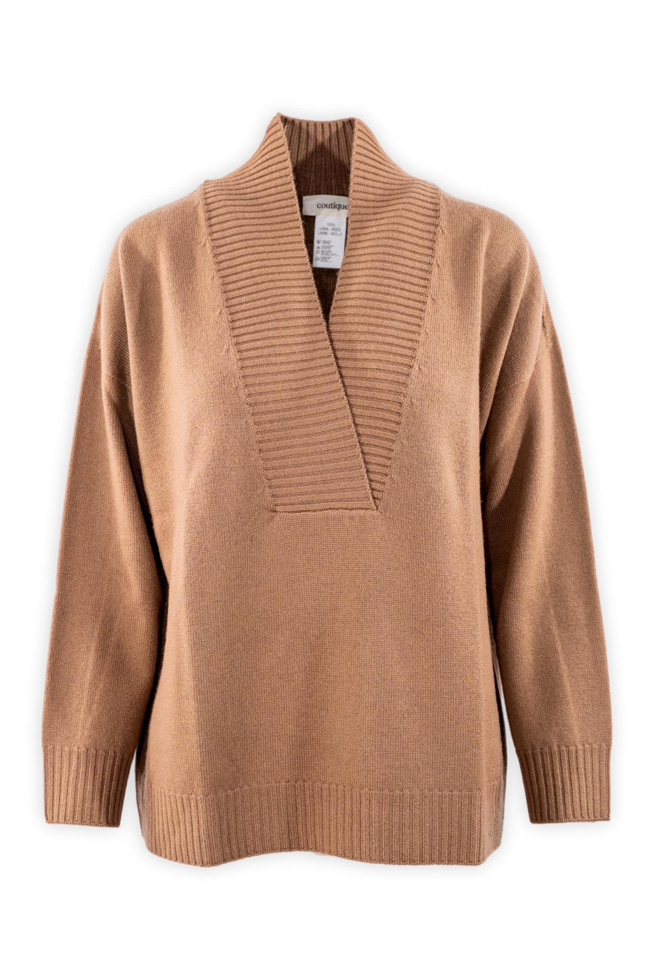 Maglione basico in pura lana merinos con scollo a coste